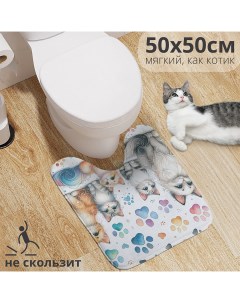 Коврик для туалета с вырезом Семейство котиков 50x50 wcbath_sd1118_50x50 Joyarty