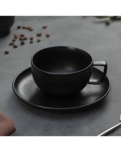 Чайная пара фарфоровая Carbon 2 предмета чашка 250 мл блюдце d 16 4 см цвет ч Magistro