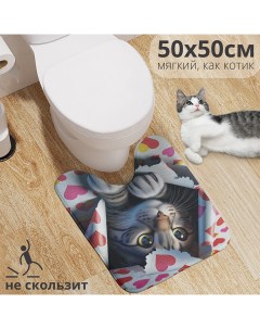 Коврик для туалета с вырезом Подарочный кот 50х50 wcbath_sd1086_50х50 Joyarty