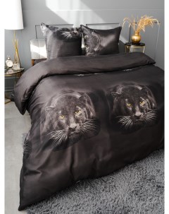 Комплект постельного белья Пантера на черном евро наволочки 70x70 Pavlina