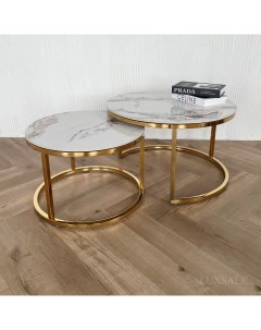 Комплект журнальных столиков 2 в 1 Lorenz Jade белый золотой Luxsale