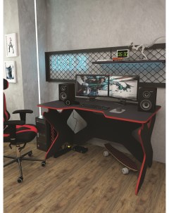 Компьютерный стол Геймер Х черный красный 34 аиста