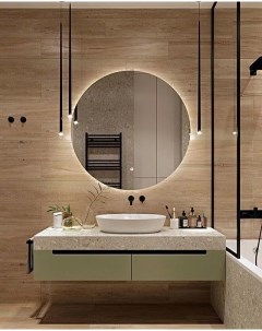 Зеркало круглое парящее Муза D75 для ванной с тёплой LED подсветкой Auramira