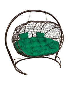 Подвесной диван ЛЕЖЕБОКА с ротангом коричневый зелёная подушка M-group