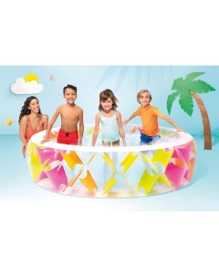Семейный надувной бассейн Summer Joy Pool 229 х 56 см с цветными вставками 56494 Intex