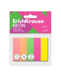 Клейкие закладки бумажные Neon 61561 15x50 мм 500 листов 5 цветов Erich krause