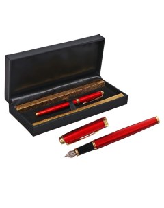 Ручка подарочная перьевая в кожзам футляре ПБ S корпус красный метал с золотом Calligrata