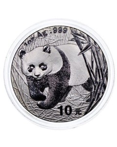 Серебряная монета 10 юаней в капсуле Панда Китай 2002 PF Mon loisir
