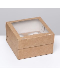 Коробка под 4 маффина с окном 10062571 крафт 16 х 16 х 10 см 25 шт Doeco