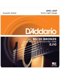 Струны для акустической гитары DADDARIO EJ10 Extra Light 10 47 D`addario
