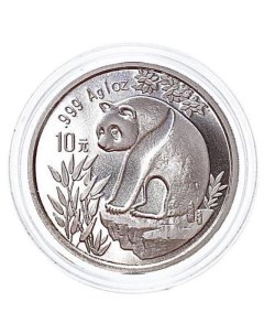 Серебряная монета 10 юаней в капсуле Панда Китай 1993 PF Mon loisir