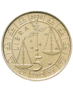 Монета 5 евро Весы Знаки зодиака Сан Марино 2020 UNC Mon loisir
