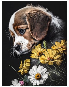 Алмазная мозаика на подрамнике Собака и цветы 70x50 см 30 цветов 61503 Gamestil