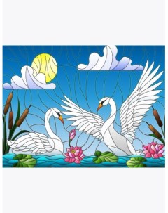 Алмазная мозаика на подрамнике Белые лебеди витраж 70x50 см 58388 Gamestil