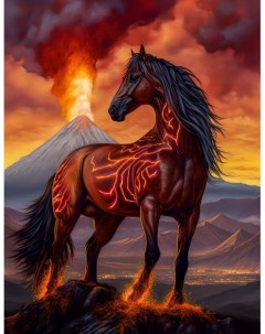 Алмазная мозаика без подрамника Лошадь и взрыв вулкана 50x40 см 30 цветов 62674 Gamestil