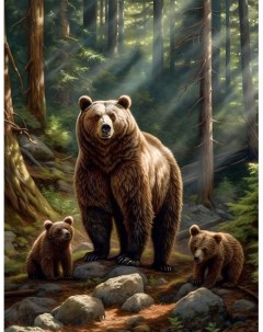 Алмазная мозаика без подрамника Медведица с медвежатами 40x30 см 30 цветов 62416 Gamestil