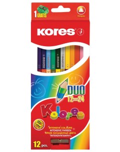 Карандаши цветные Kolores экстра мягкие трехгранные двойные 24 цвета 12 штук Kores