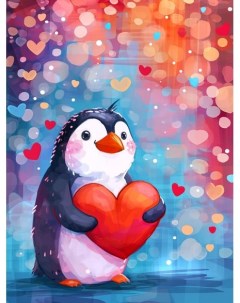 Алмазная мозаика без подрамника Пингвин с сердечком 90x70 см 50 цветов 82895 Gamestil
