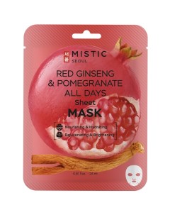 Тканевая маска для лица с экстрактом красного женьшеня и граната 24мл Mistic
