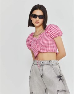 Розовая укороченная блузка в клетку Gloria jeans