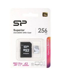 Карта памяти 256Gb Superior MicroSDXC Class 10 UHS I U3 SP256GBSTXDA2V20SP с адаптером SD Silicon power