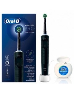 Электрическая зубная щетка Vitality Pro D103 413 3 зубная нить насадки для щётки 1шт цвет черный Oral-b