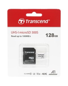 Карта памяти microSDXC UHS I U3 128 ГБ 100 МБ с TS128GUSD300S A 1 шт переходник SD Transcend