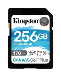 Карта памяти SDXC UHS I U3 Canvas Go Plus 256 ГБ 170 МБ с Class 10 SDG3 256GB 1 шт без адаптера Kingston