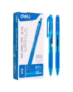 Ручка шариков X tream EQ21 BL авт корп синий прозрачный d 0 7мм чернила син резин манжета 12 шт кор Deli