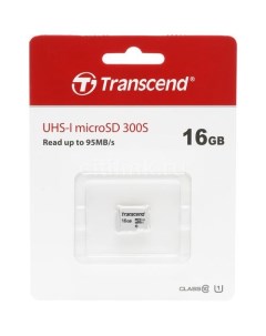 Карта памяти microSDHC UHS I U1 16 ГБ 95 МБ с Class 10 TS16GUSD300S 1 шт без адаптера Transcend