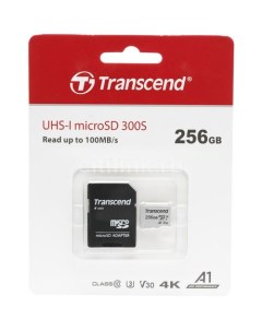 Карта памяти microSDXC UHS I U3 256 ГБ 100 МБ с Class 10 TS256GUSD300S A 1 шт переходник SD Transcend