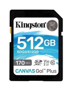 Карта памяти SDXC UHS I U3 Canvas Go Plus 512 ГБ 170 МБ с Class 10 SDG3 512GB 1 шт без адаптера Kingston