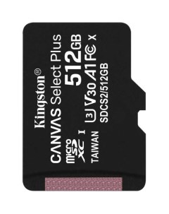 Карта памяти microSDXC UHS I U3 Canvas Select Plus 512 ГБ 100 МБ с SDCS2 512GBSP 1 шт без адаптера Kingston