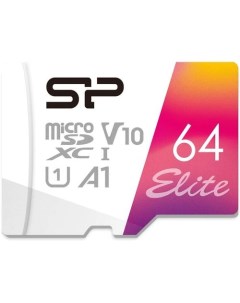 Карта памяти microSDXC UHS I U1 Elite 64 ГБ 100 МБ с Class 10 SP064GBSTXBV1V20SP 1 шт переходник SD Silicon power