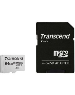 Карта памяти microSDXC UHS I U1 64 ГБ 100 МБ с Class 10 TS64GUSD300S A 1 шт переходник SD Transcend