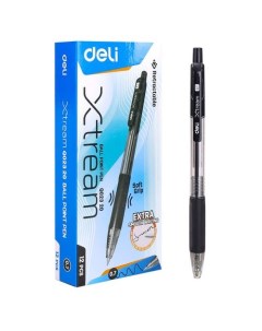 Ручка шариков X tream EQ02320 авт корп прозрачный черный d 0 7мм чернила черн сменный стерже 12 шт к Deli