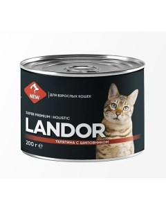 Полнорационный консервированный влажный корм для взрослых кошек Телятина и шиповник 200 г Landor
