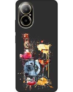 Силиконовый чехол на Realme C67 с рисунком Aquarelle Wine Soft Touch черный Gosso cases
