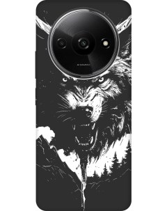 Силиконовый чехол на Xiaomi Redmi A3 с рисунком Волк и горы Soft Touch черный Gosso cases