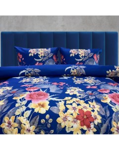 Комплект постельного белья 2 спальный евро dme887885 хлопковый сатин синий Dome