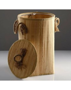 Корзина для белья с крышкой и ручками складная 33x50 см бамбук джут Nobrand