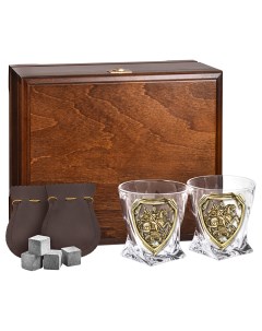 Набор 2 бокала для виски Георгий Победоносец в деревянной шкатулке Город подарков