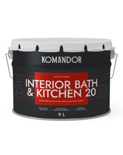 Краска интерьерная влагостойкая Komandor Interior Bath Kitchen 20 полумат база А 9 л Командор