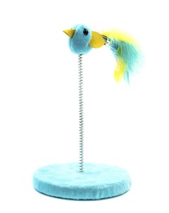 Игрушка для кошек Птичка на пружине синий 25см пластик мех дерево Чистый котик