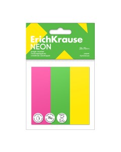Клейкие закладки бумажные Neon 61563 25x75 мм 300 листов 3 цвета Erich krause