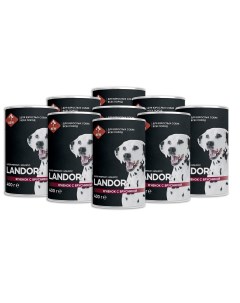 Полнорационный консервированный влажный корм для собак всех пород Ягненок с брусникой 400 г упаковка Landor