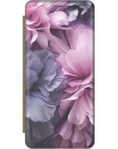 Чехол книжка на Apple iPhone 13 с рисунком Розово фиолетовые цветы золотой Gosso cases