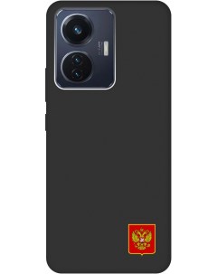 Силиконовый чехол на Vivo T1 с Гербом России Soft Touch черный Gosso cases