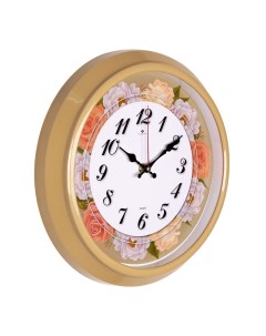 Часы круглые 30 см корпус бежевый Цветы Рубин