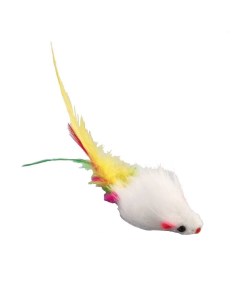 Игрушка Мышь меховая однотонная с перьями 6 5 см белая Пижон